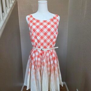 LC Lauren Conrad Coral & White Gingham Ombre Midi Dress
